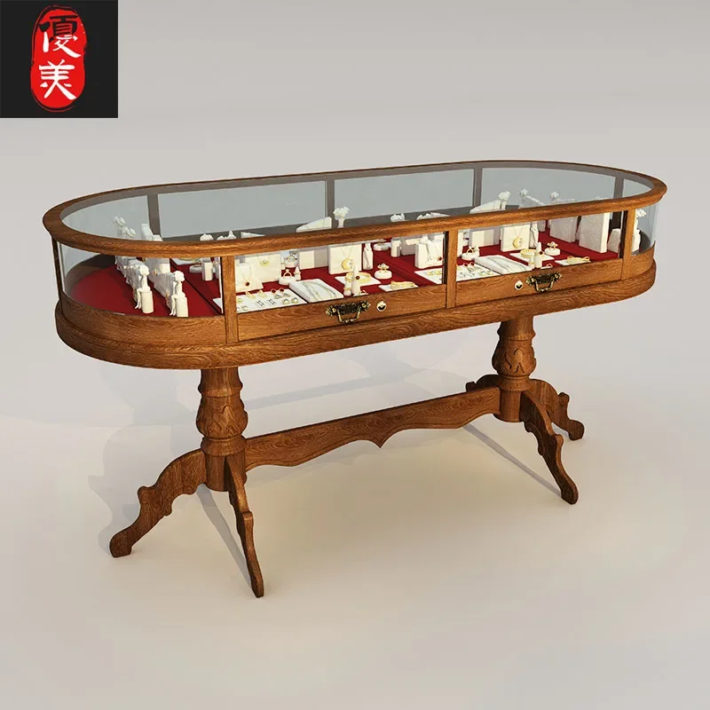 

Oval retro glass side cabinet display booth clothing store Nakajima jewelry cabinet Nakajima exhibition table customization