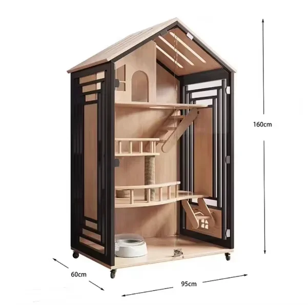 aLuxury Panoramic Cat Cabinet Transparent Solid Wood Aluminum Alloy Button Wholesale Pet House Cats Dogs Luxury Cat Cage Dog