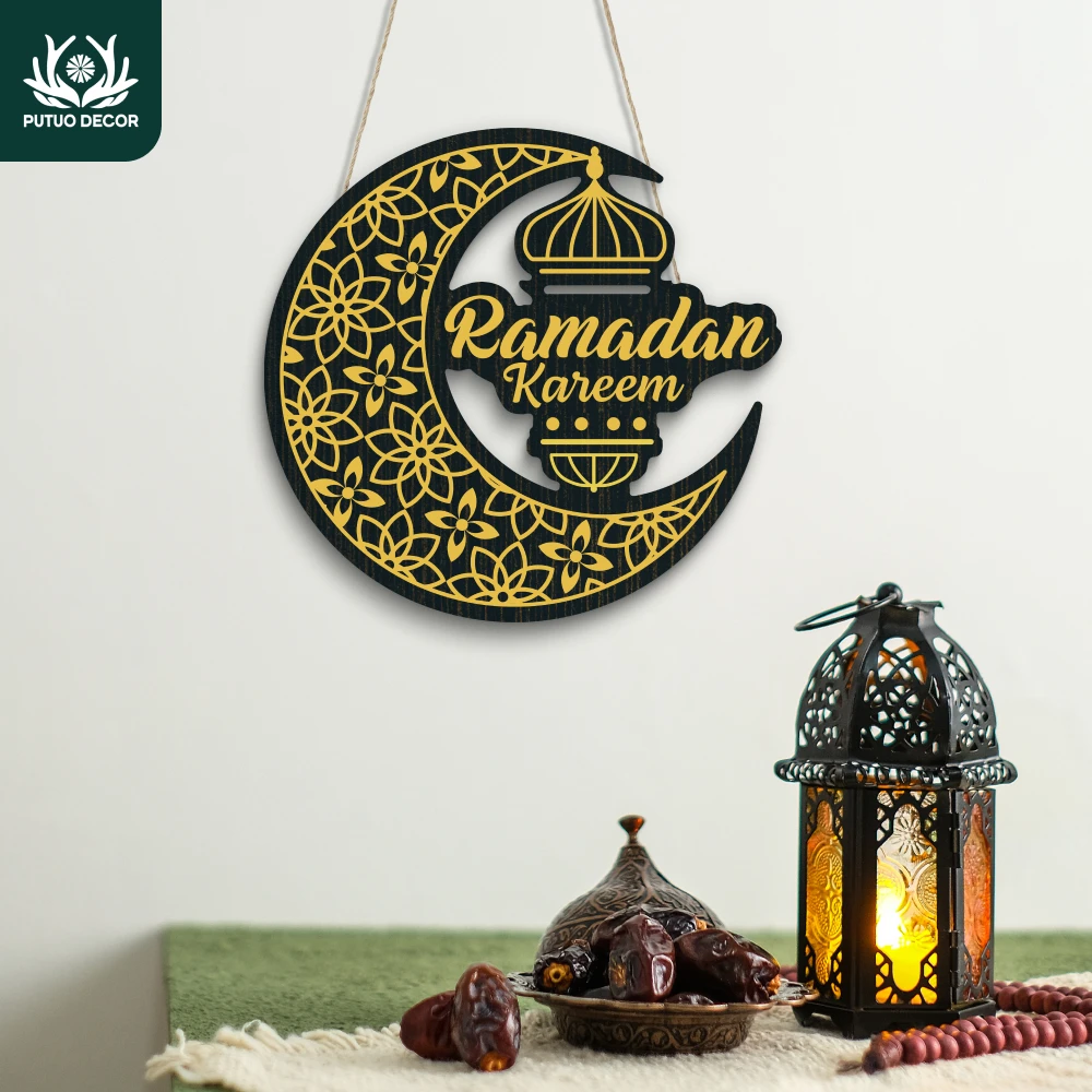 

Putuo Decor 1pc Ramadan Moon Wooden Hanging Sign,Wall Decor for Kitchen Living Room Office, Ideal for Ramadan Gifts