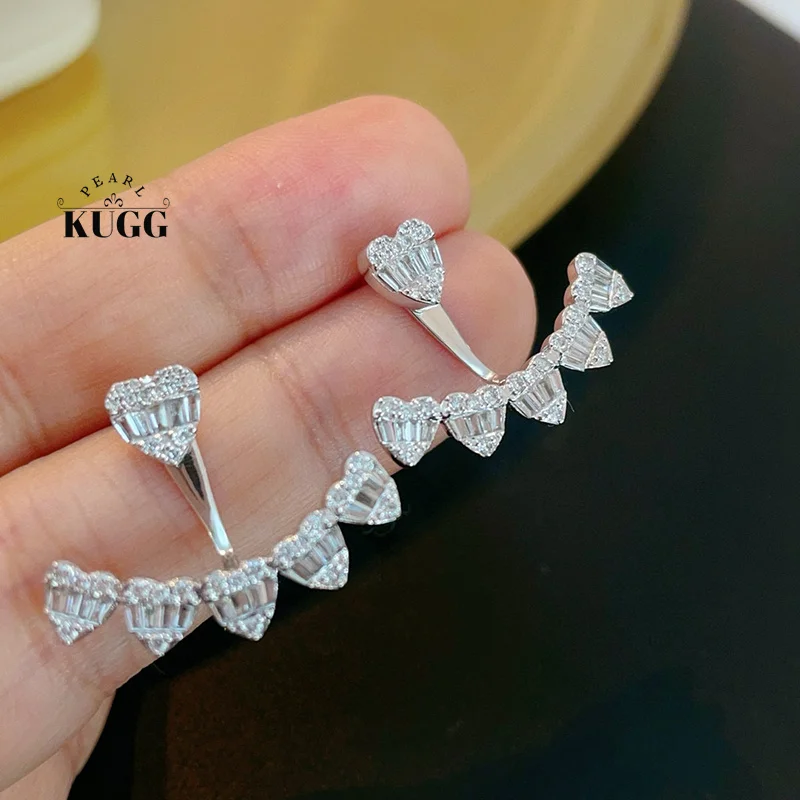 

KUGG 100% 18K White/Yellow Gold Earrings Real Natural Diamond Stud Earrings Luxury Heart Shaped High Party Jewelry for Women