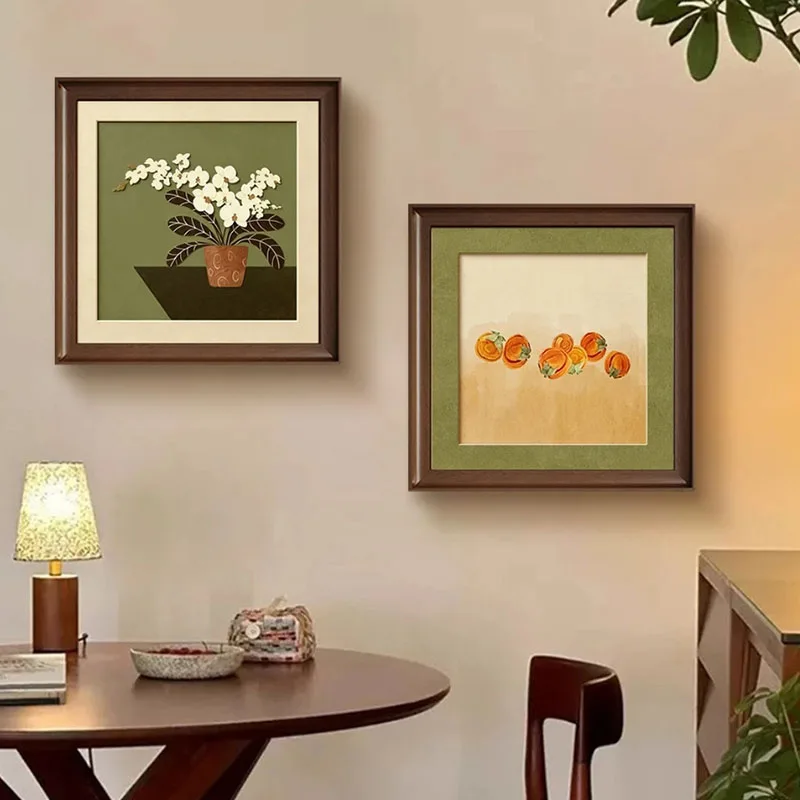2-Piece Set Persimmon Moth Orchid Wall Art Canvas Painting, French Vintage Mid-Century Decor for Dining Room Bedroom Entryway