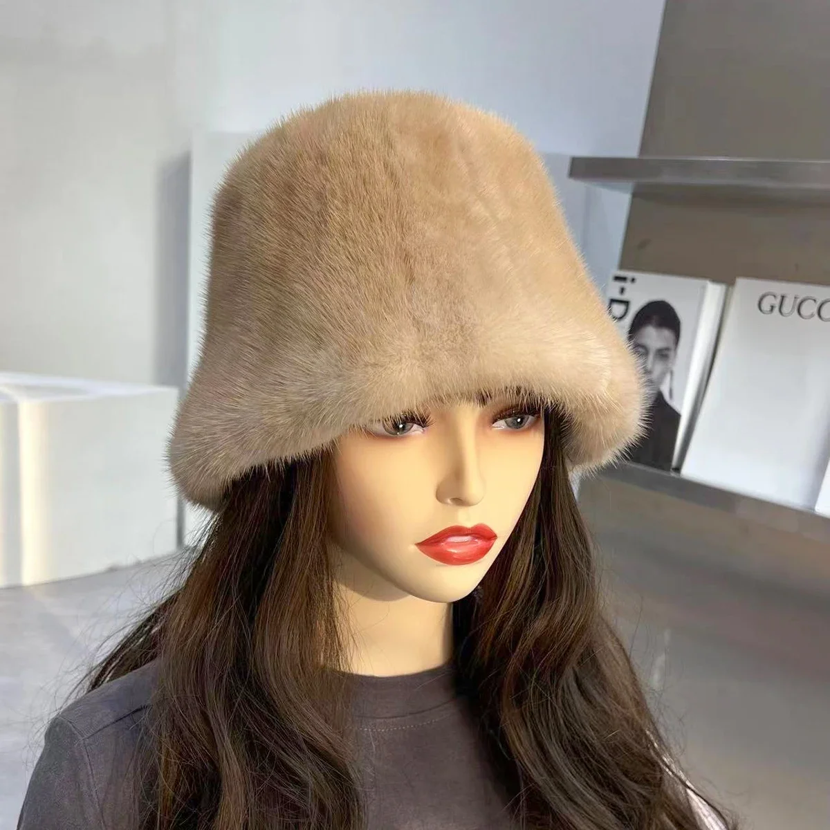 

Mink hair fisherman fur hat female autumn and winter Korean version adjustable face small versatile Japanese basin hat