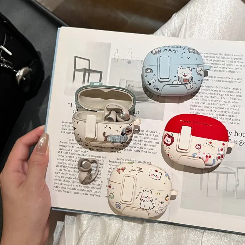 For SHOKZ OpenDots 2 E320 ONE E310 Earphone Case Cute Puppy Dachshund Switch Open Design Phone Holder Anti-drop Protective Cover