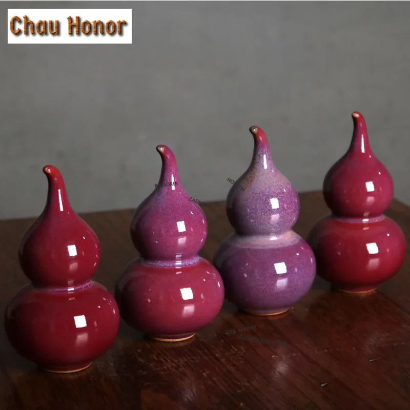 1pc Fortune Small Gourd Jun Porcelain Tea Pet Japanese Flowerpot Landscaping Tea Figurine Play Toys Tea Statue Ornaments Crafts