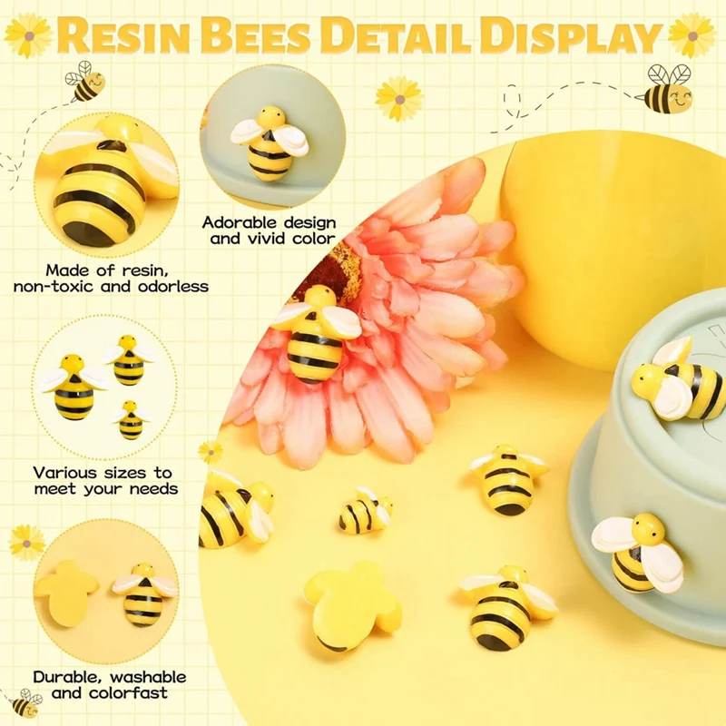 120PCS Bumble-Bee Decor, Resin Honey Bees For Crafts, Small Plastic Bees Ornaments For Decorations