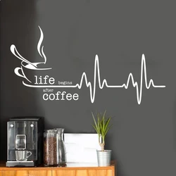 Life Begins After Coffee Heartbeat Wall Sticker Decal Kitchen Restaurant Cafe Shop Inspiral Quote  Home Decor