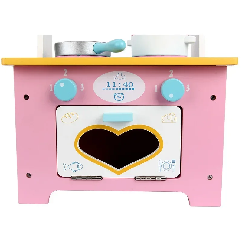 Table à outils de cuisine en bois de haute qualité pour bébé, ensemble de jouets, pot, casserole, ficelles, cuillère, maison de jeu, puzzle, jouets interactifs, cadeau d'anniversaire, 42cm