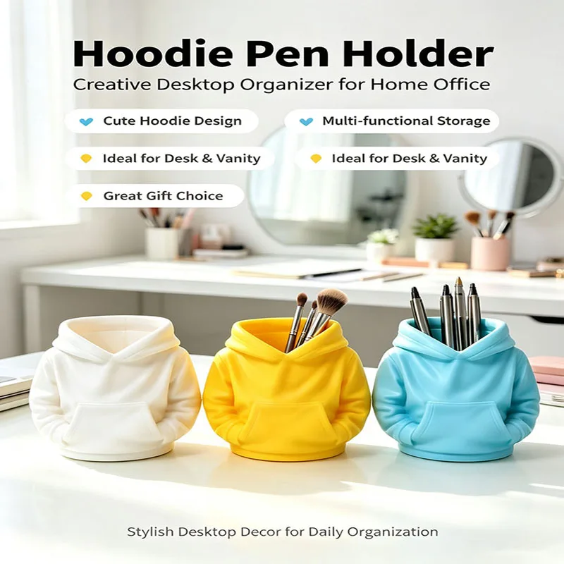 Hoodie‑Shaped Pen Holder, Cute Sweatshirt Desktop Storage Organizer for Stationery Cosmetics, Decor Gift