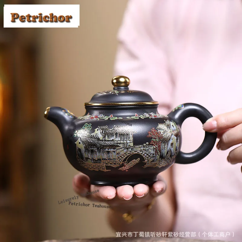 HOYIHM 320ml Authentic Yixing Purple Clay Teapots Handmade Colour Enamels Pot Raw Ore Stone Yellow Mud Kettle Zisha Tea Set