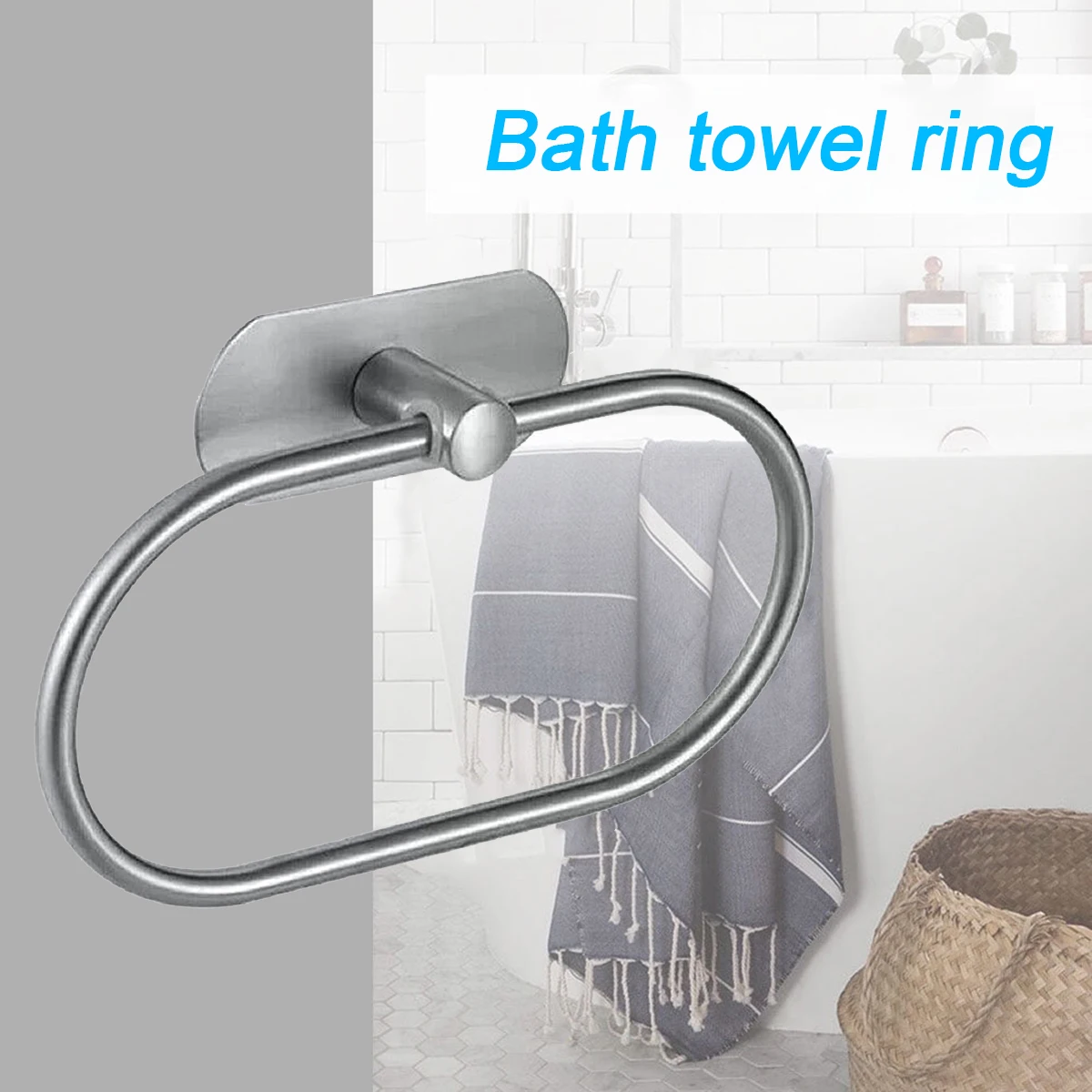 

304Stainless Steel Towel Holder Self-adhesive Bathroom Towels Rack Black Washhand Hanger Ring Bar Kitchen Storage Accessories
