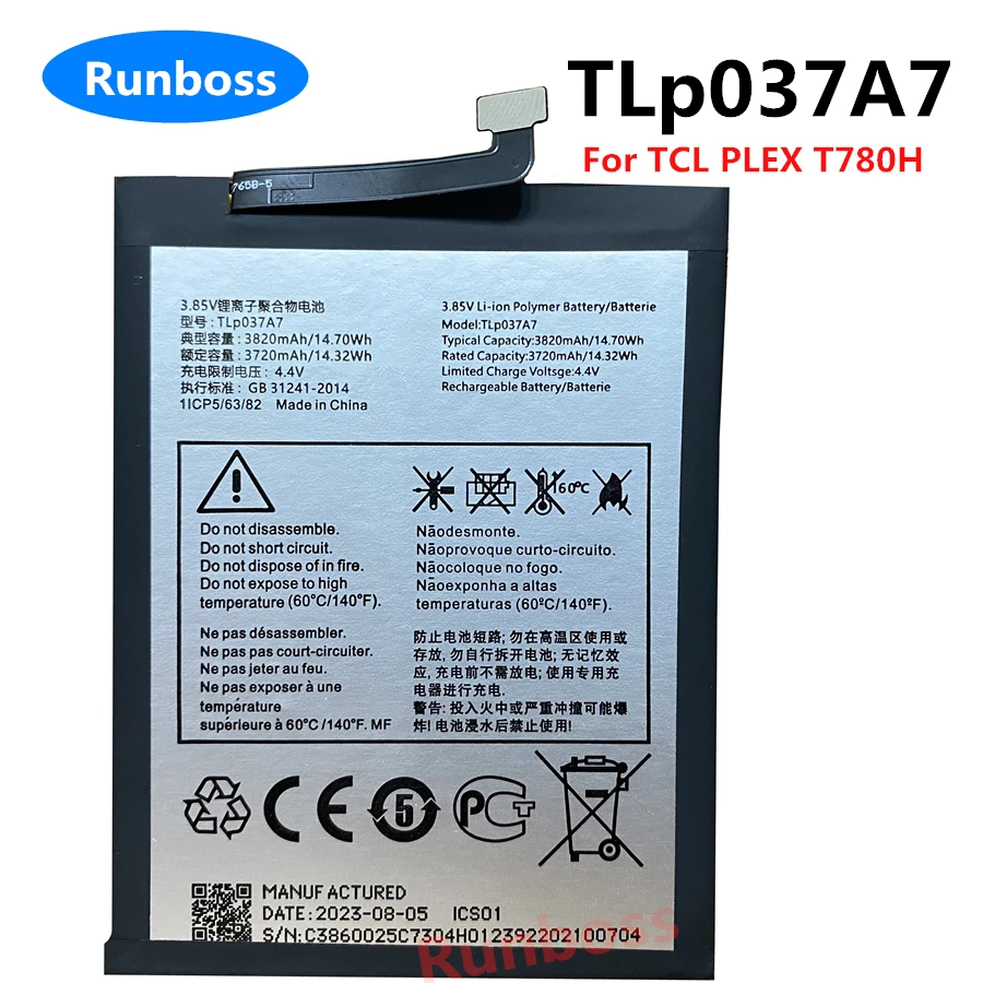 New Original TLp037A7 3.85V 3820mAh Battery for Alcatel TCL PLEX T780H , For TCL 10L Plex Replacement Mobile Phone Batteries