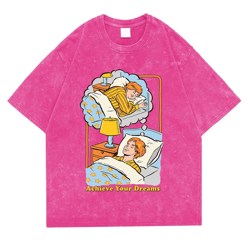 تيشيرت قطني رجالي كلاسيكي مغسول ، تيشيرت جيد التهوية ، توبات فضفاضة ، ملابس للزوجين ، الموضة ، الصيف ، أعلى أحلامك ، جودة عالية