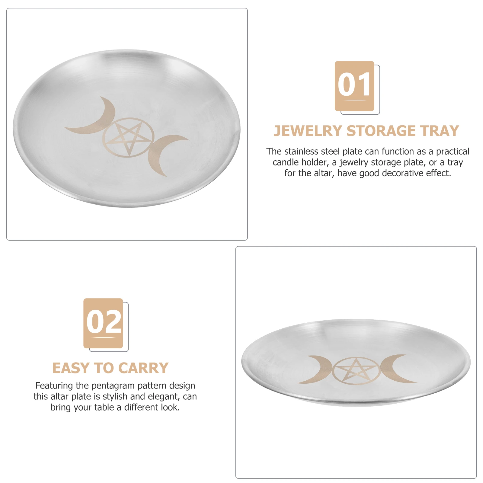

Elegant Pentagram Metal Tray High Quality Stainless Steel Decorative Plate for Ritual Ceremony Holder Living Room Office