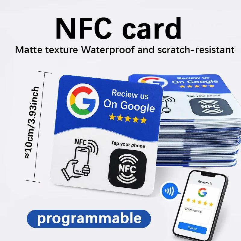 Programmable textured waterproof and wear-resistant self-adhesive NFC sticker NFC215 13.56MHz, diameter≈10 cm. Google review