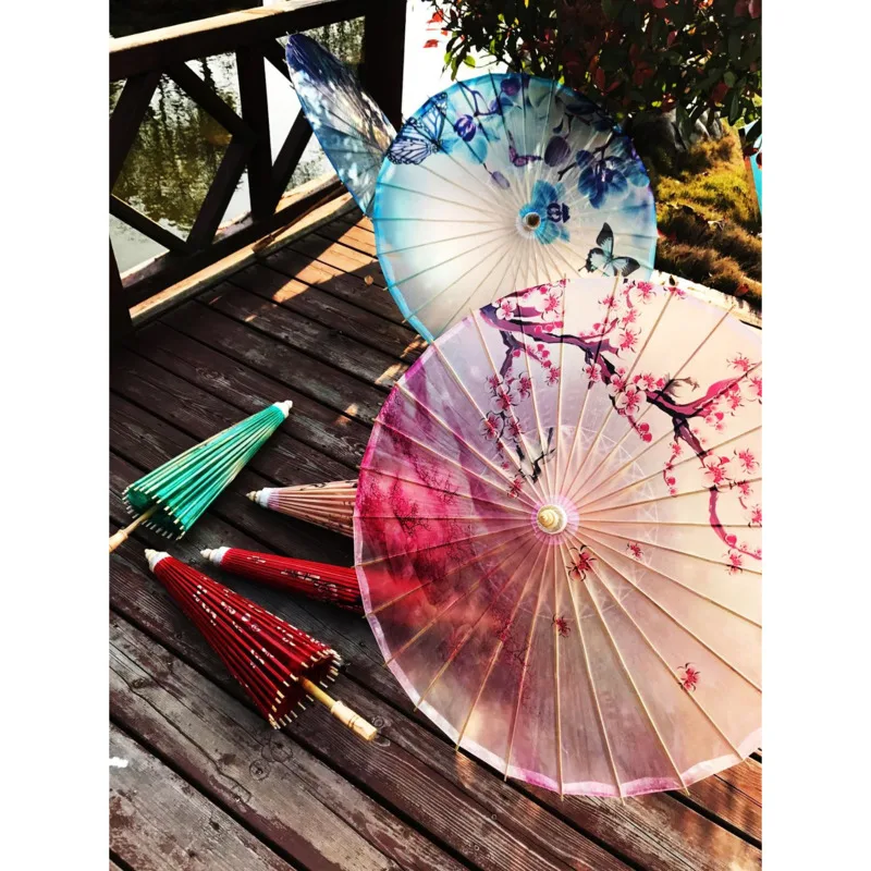 Oiled Paper Folding Umbrella Wooden Rain Women Decor Transparent Dance Umbrella Peony Flower Chinese Umbrella Japan Parasol