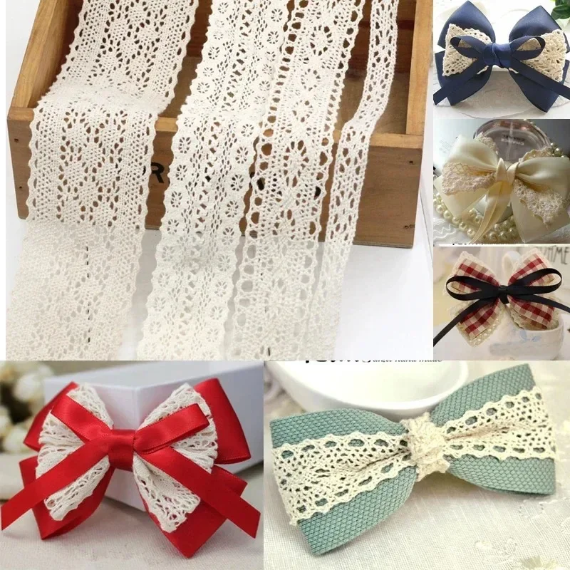 Ivory White Cotton Lace Trim Ribbon DIY Embroidered for Sewing Decoration Fabric Tape Handmade DIY Craft Materials Hair Headwear