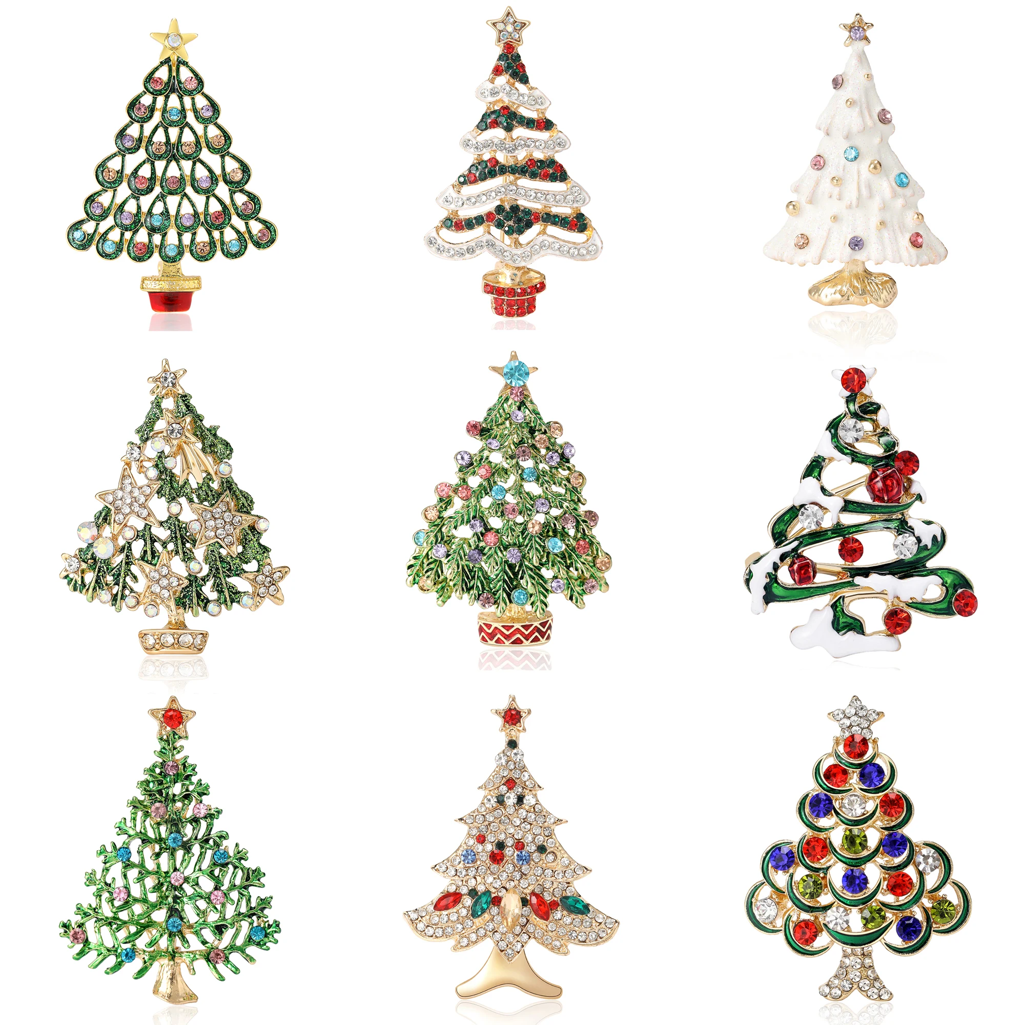 Christma’s Rhinestone Christmas Tree Brooches for Women Unisex Enamel Botanical Pins Event Party Decoration Clothes Accessories