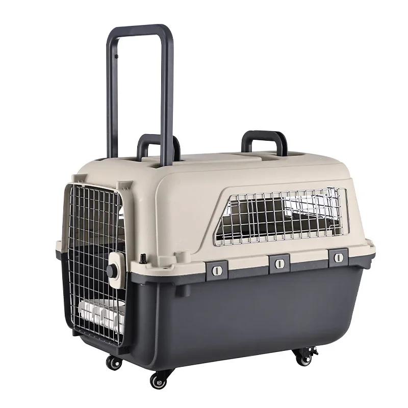 Wholesale Ventilate Large Capacity Portable Fence Type Pet Carrier Plastic Cat Dog Crate with Wheel