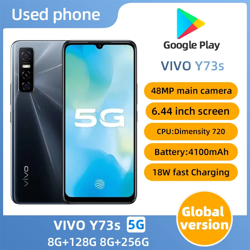 VIVO Y73S 5G 6,44 Zoll 2400 x 1080 Pixel Android CPU Abmessung 720 4100 mAh 48 MP Kameras Gebrauchtes Telefon