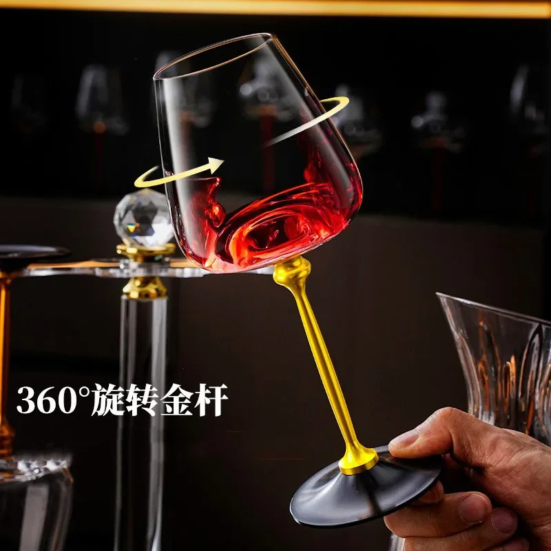 2pcs  Rotatable gold rod red wine glass gift box crystal glass wine glass