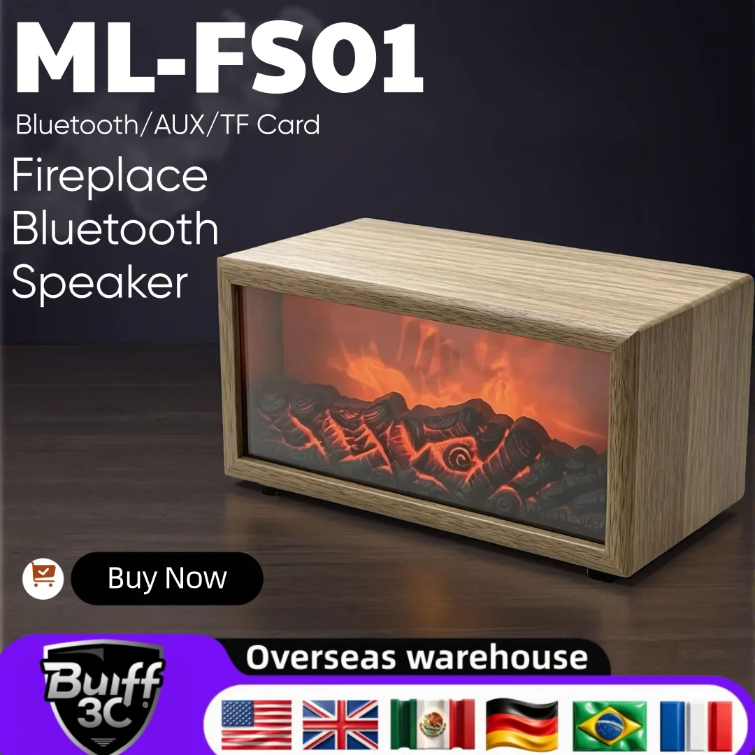 Simulated Fireplace Flames Fireplace Bluetooth Speaker ML-FS01 Bluetooth/AUX/TF Card Composite Wood PVC Leather Moving Gifts