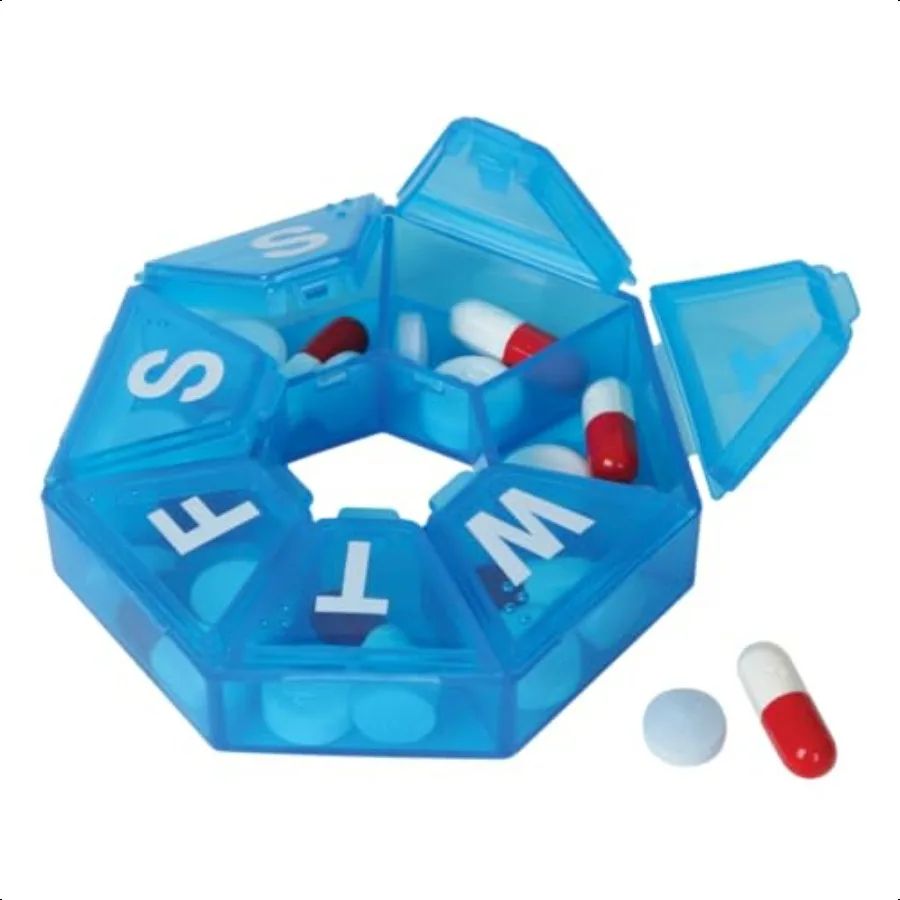 

EZY DOSE Weekly 7Day Pill Case Medicine Planner Vitamin Organizer Box Travel Pill Planner Portable Storage 7Sided Color May Var