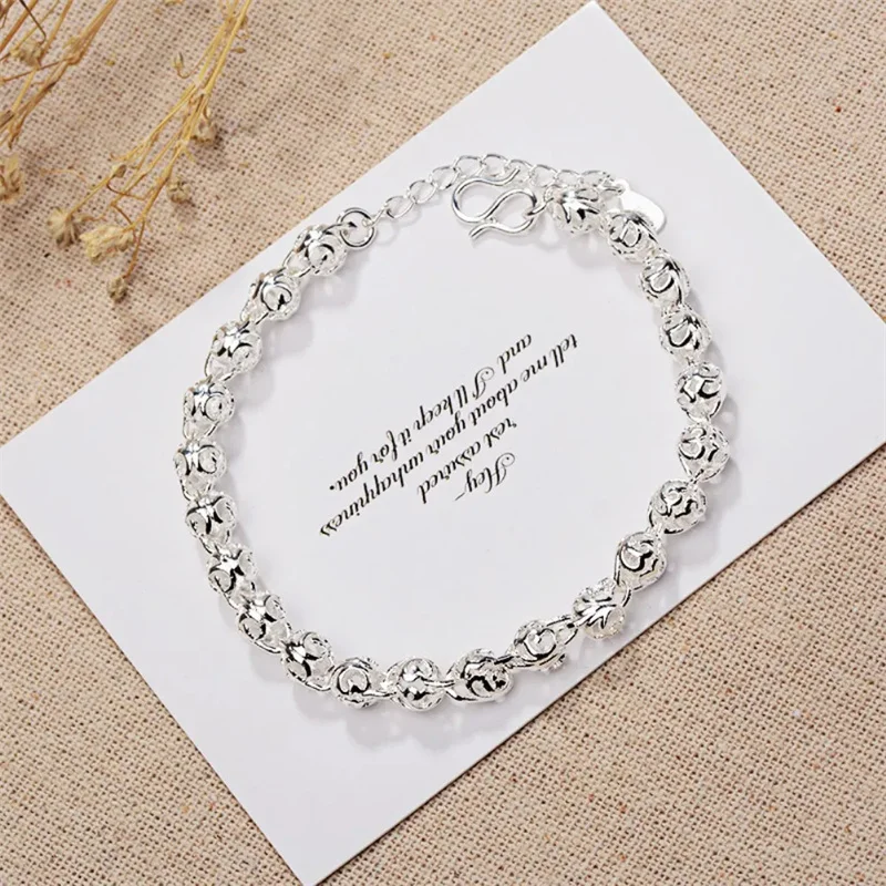 Fine Pretty Lovely Hollow Ball Chain 925 Sterling Silver Bracelet For Women Fashion Wedding Party Couple Gifts Jewelry