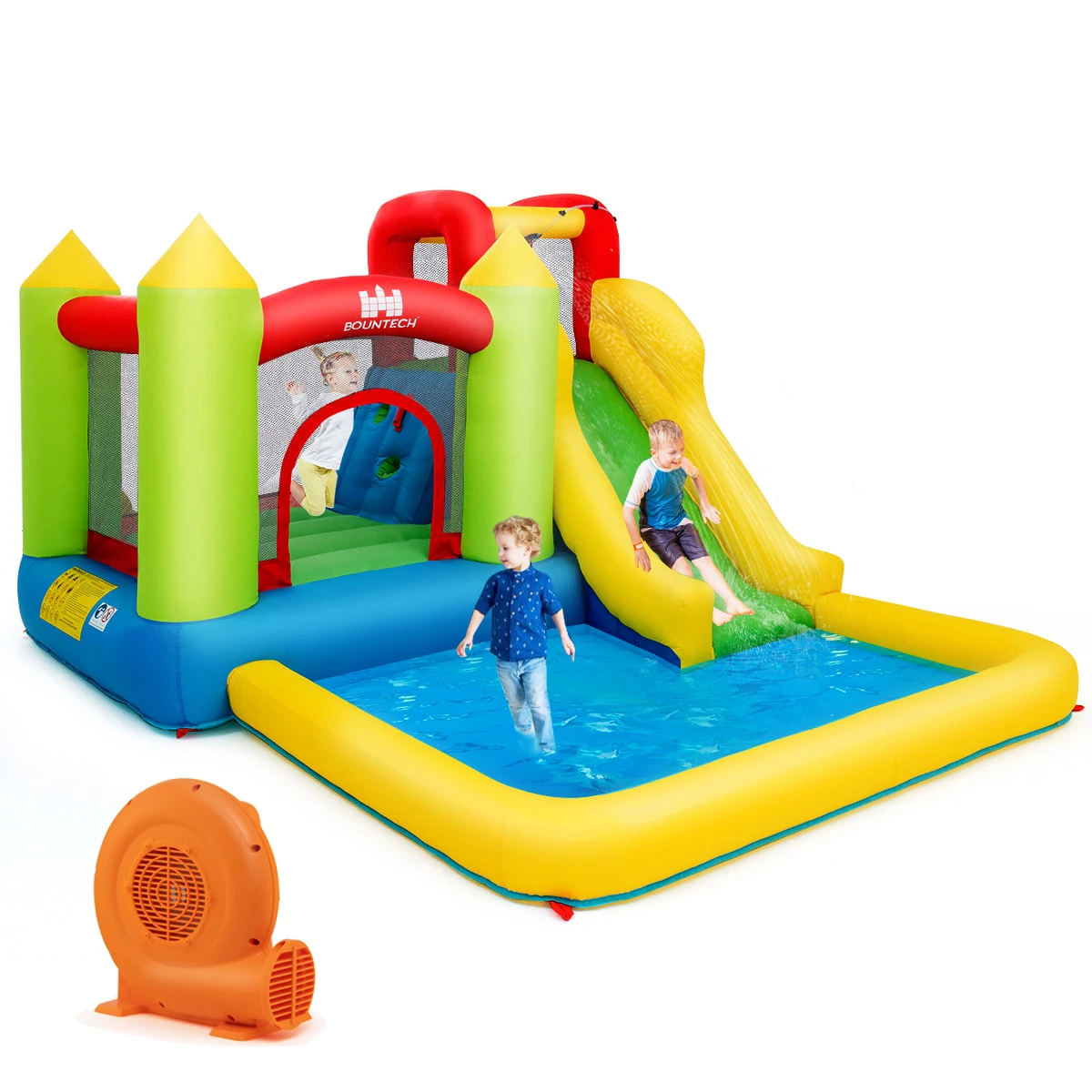 Inflatable Bounce House Water Slide Bouncer Pool w/Climbing Wall & 550W Blower