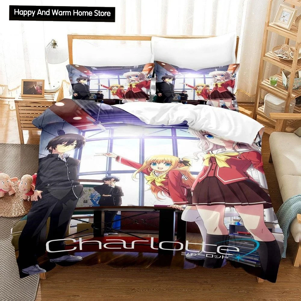 New 3D Print Anime Kawaii Girls Charlotte Bedding Set Single Twin Full Queen King Size Bed Set Adult Boy Bedroom Duvetcover Sets