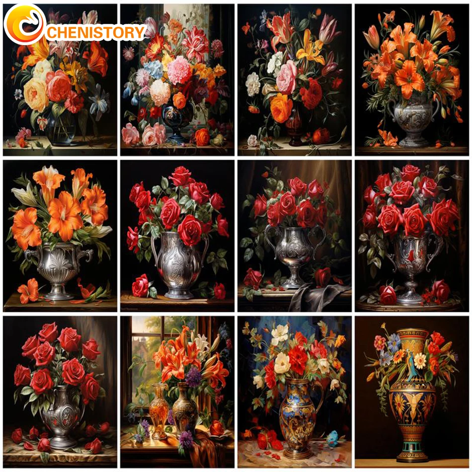 

CHENISTORY Painting By Numbers Flower DIY Oil Coloring By Numbers For Adult Kit Landscape Canvas Paint Art Pictures Home Decor