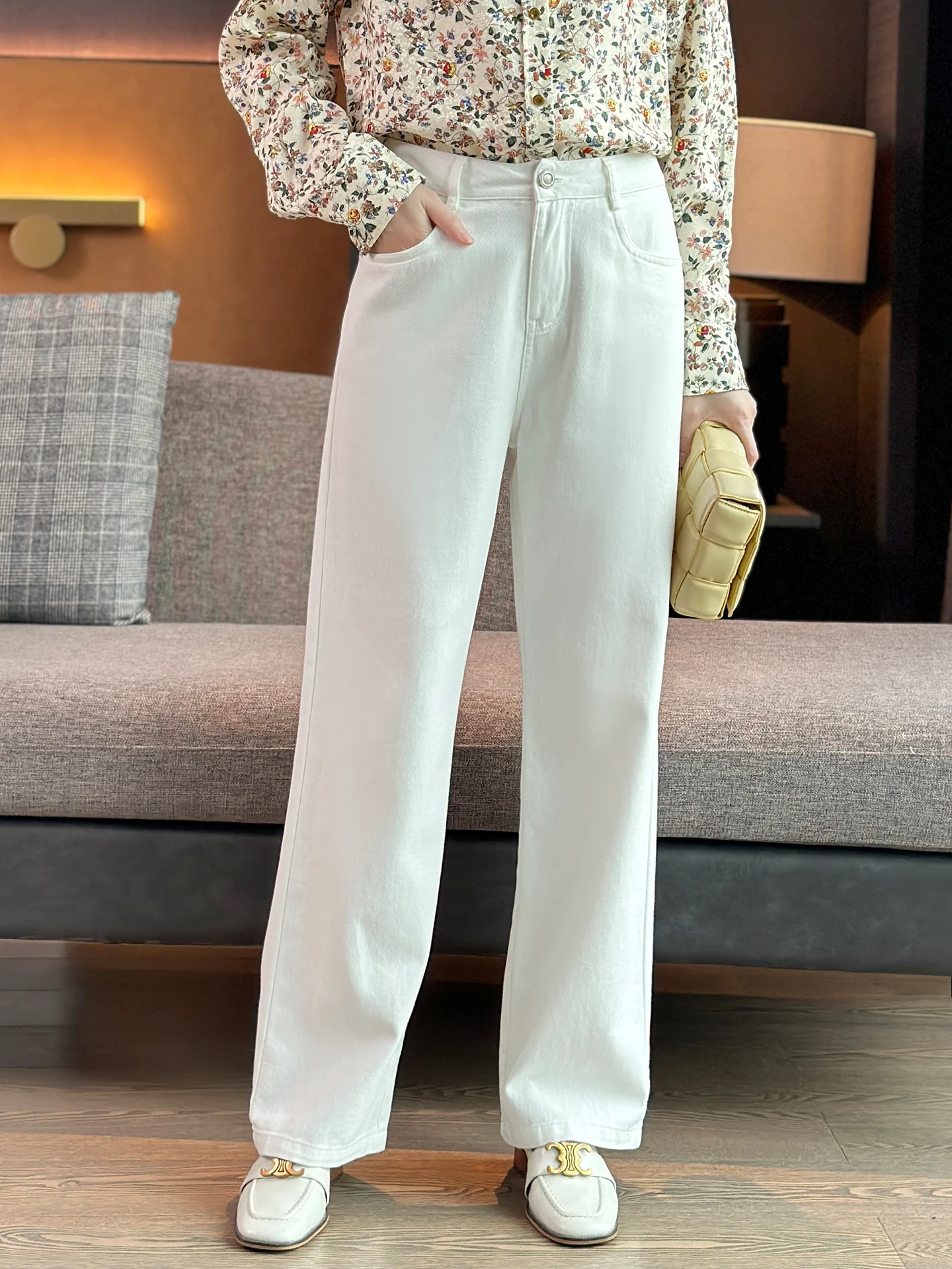 

Left Home Summer Versatile White High Waist Slim Straight Leg Jeans Embroidered Casual Wide Leg Pants Women's Casual Jeans