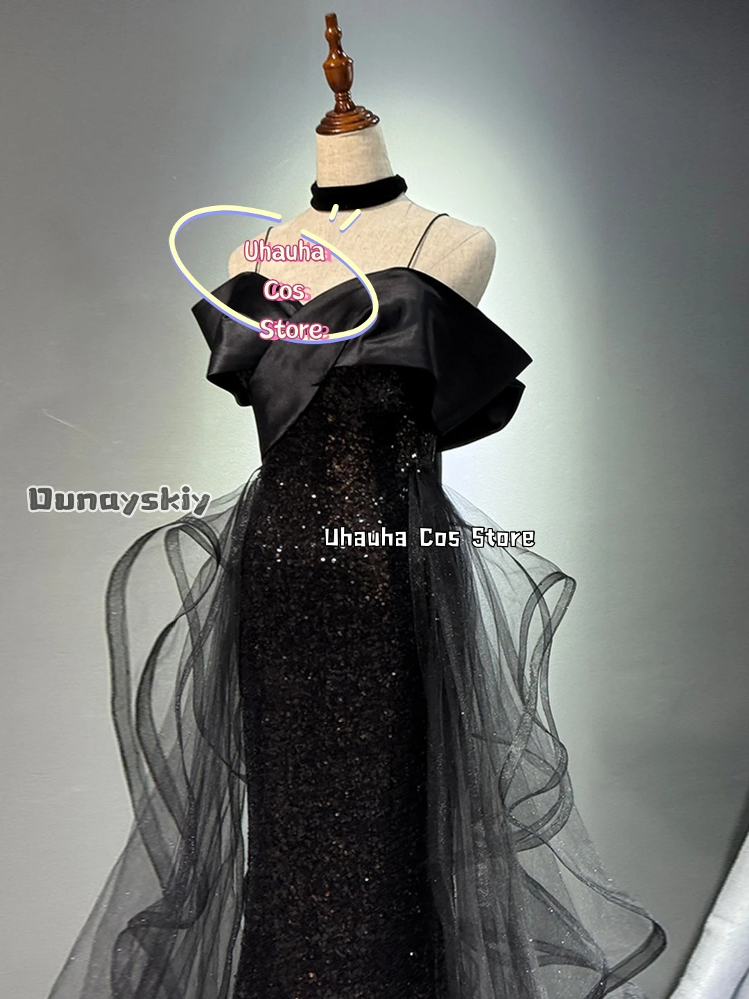 Cosplay Luxury Evening Dresses Costumes aBcUH@Black Sequin Mermaid Evening Gown Women Wedding Party Gowns Halloween Dress Up view 4
