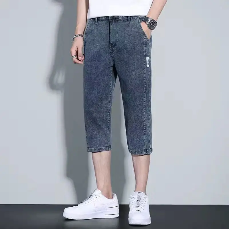 Summer New Korean Thin Loose Straight Short Jeans Men Solid Button Zipper Patchwork Pockets Simple Casual Versatile Denim Shorts