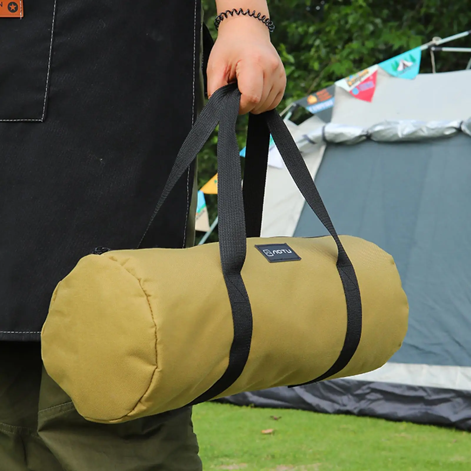 Camping Tent Accessory Bag, Thickened Double Layer Canvas, Portable Storage Pouch for Tent Pegs Stakes Outdoor Yard Use