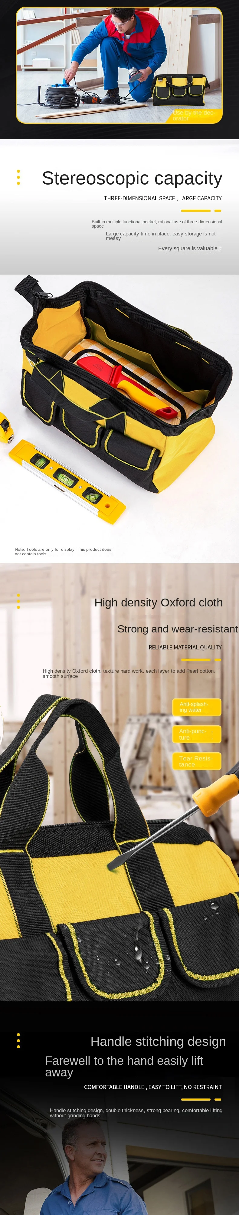 Multi-Function Tool Bag Waterproof Electrician Thickened Carpentry Tool Bag,Oxford Cloth Electrician Bag Strong and Durable