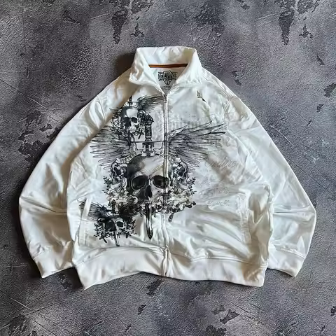 Y2K New MMA Jacket Men American Graffiti Retro Gothic Trend Harajuku Graphic Zipper Sweatshirt Couple Casual Street Coat