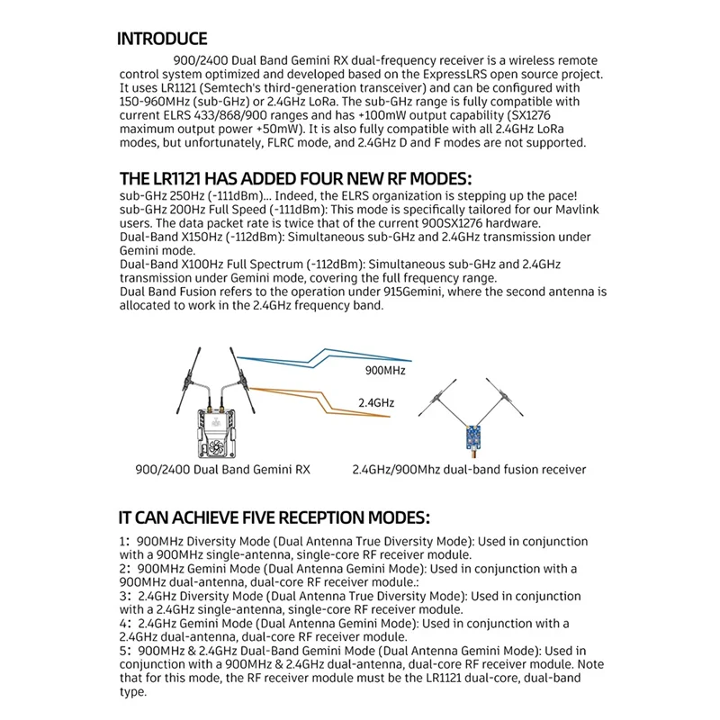 

LBER 900Mhz 2.4Ghz 915M ELRS RX Dual Band Gemini Receiver Expresslrs RX TCXO For RC FPV Racing Long Range Drone