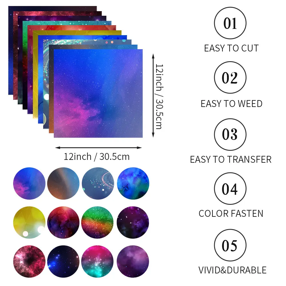 Wowocut Galaxy Inkt Transfer Sheet 12*12 In Infusible Transfer Inktvel Inkt Transfer Paper Mok Pers T-Shirts Tas Onderzetters Diy