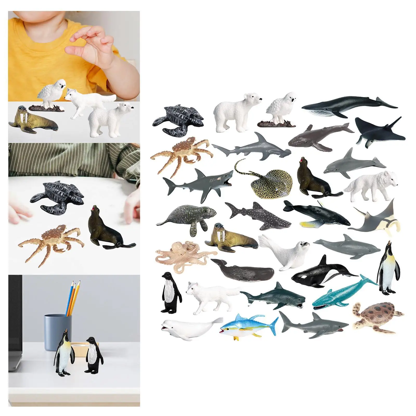 32Pcs Marine Animals Figures for Party Supplies Collection Teaching Prop