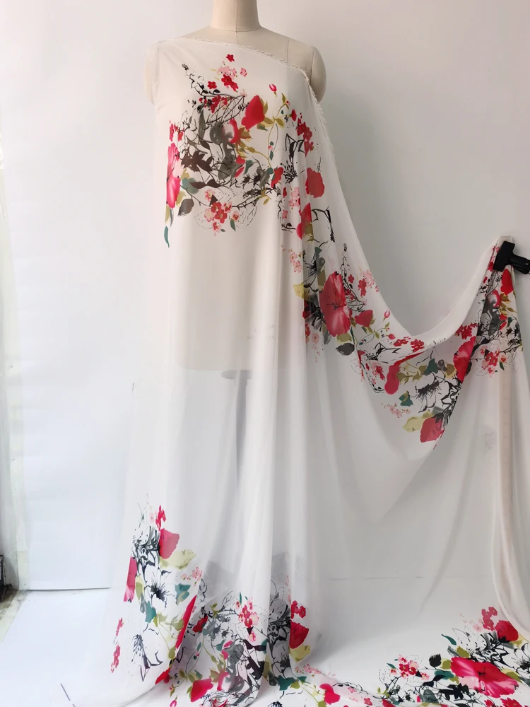 1 Meter X 1,48 Meter Naturweißer Chiffonstoff mit Positionalblumenmuster für Hochzeitskleider Digitaldruck – Detail 10