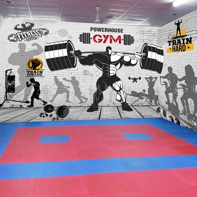 Customized products Mural 3D Sports Graffiti Brick Wall Gym  Abstract self-adhesive Wallpaper wall fabric photo papel DE parede