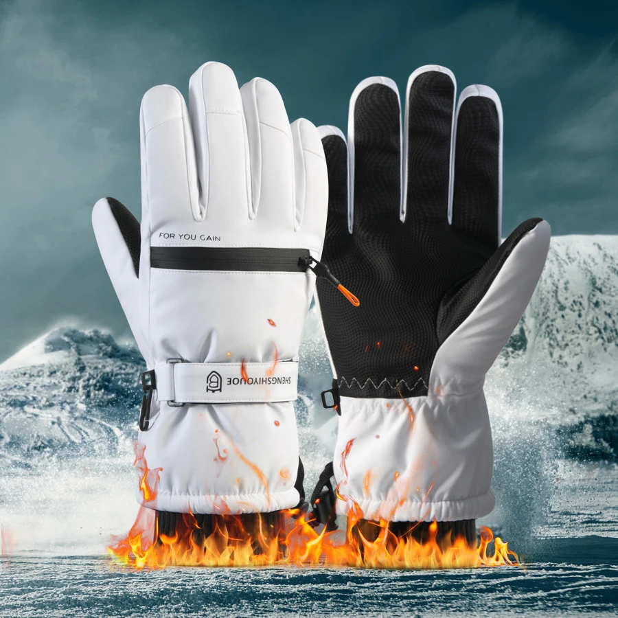

Водонепроницаемые лыжные перчатки для женщин, зимний стиль с застежкой-молнией, подкладкой и утолщенными для тепла и изоляции, подходят для сенсорного экрана.