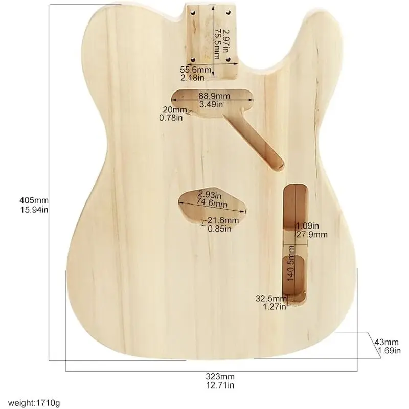 SB20 Unfinished Tele Electric Guitar Body Aspen Wood Blank Guitar Barrel DIY Replacement Part for Electric Guitar