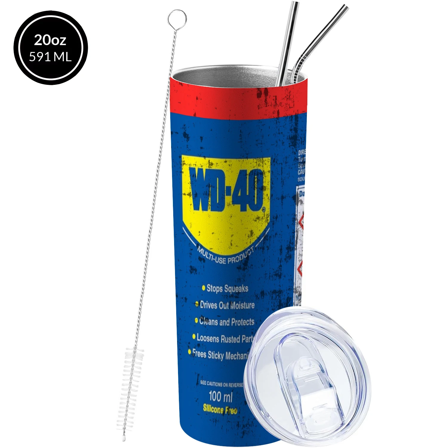 

Термос из нержавеющей стали WD40, 20 унций, изолированный стакан с соломинкой и крышкой, чашка для холодных и горячих напитков, подарки, многоразовая смазка с принтом