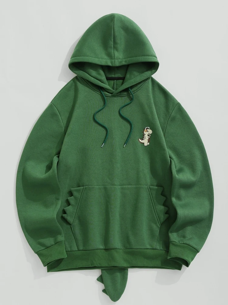 ZAFUL Men's Hoodie Cute Dinosaur Shape Hooded Sweatshirts Fleece-lined Streetwear Pullover Hoodies with Kangaroo Pocket Z5115638