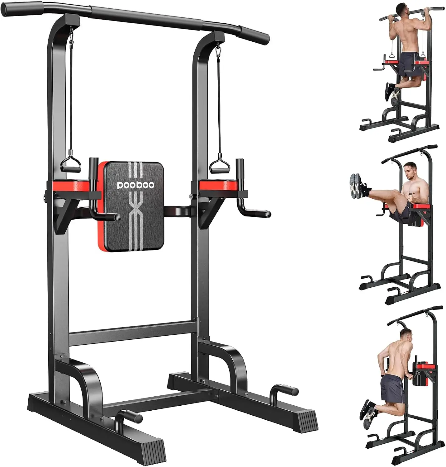 Adjustable Power Tower with Pull-Up Bar and Dip Station, 450 LB Capacity Home Gym Equipment