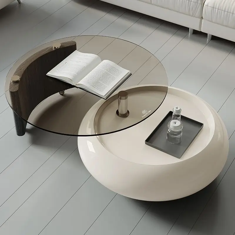 

Modern simple rotating coffee table living room home light luxury high-end feel new tempered glass coffee table