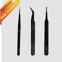 Tweezer MECHANIC ESD-11 ESD-13 ESD-15 Straight Curved Tip Round Flat Head For Electronic DIY Precision Anti-static Black Clip