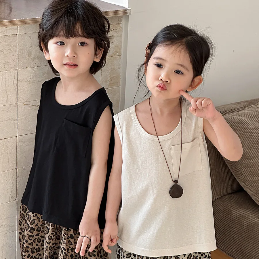 

Children's Clothing Kids Tanks Solid-color Casual Simple All Match Summer Boys and Girls Tanks
