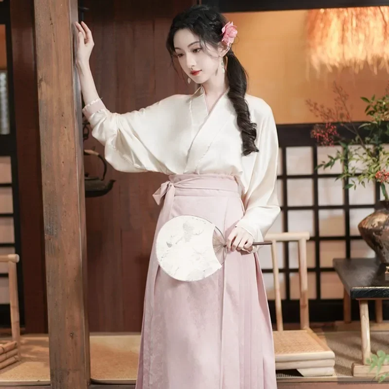 Artistic Elegant Vintage Hanfu Women's Suit Dress Set Spring Summer New Style Chinese Traditional Song Dress Collar Change